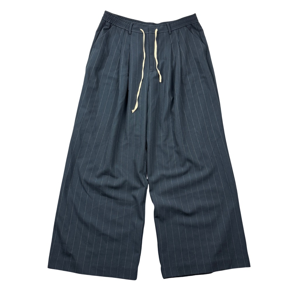 Maeve Anthropologie Women XL Navy Pinstripe Wide Leg Pleated Drawstring Pants